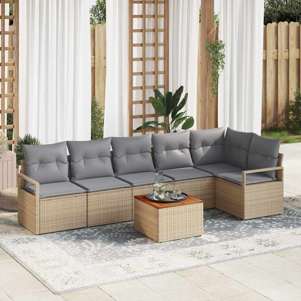 Havesofa Sæt 7 stk. Beige polyrattan