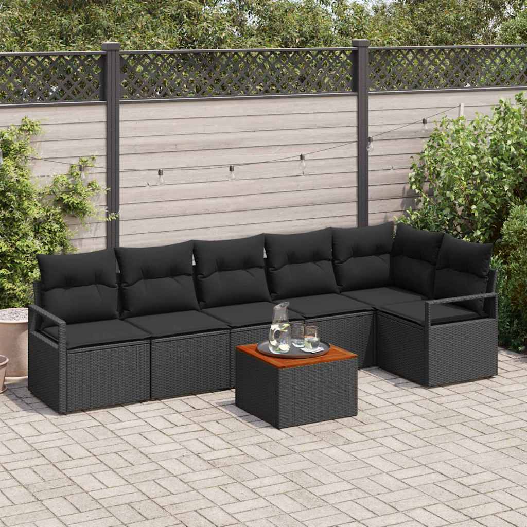 Havesofa Sæt 7 stk. Sort polyrattan