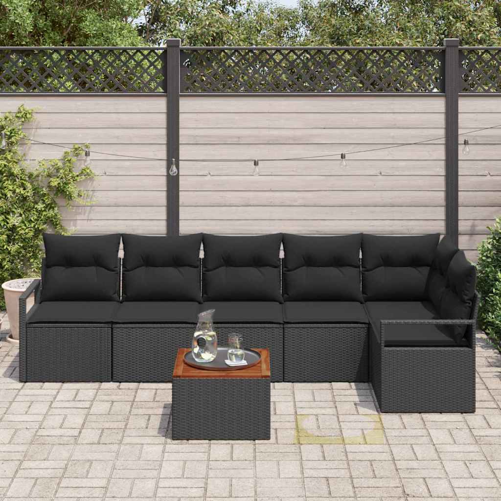 Havesofa Sæt 7 stk. Sort polyrattan