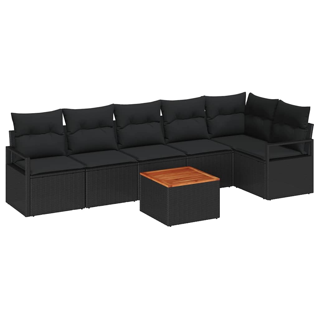 Havesofa Sæt 7 stk. Sort polyrattan