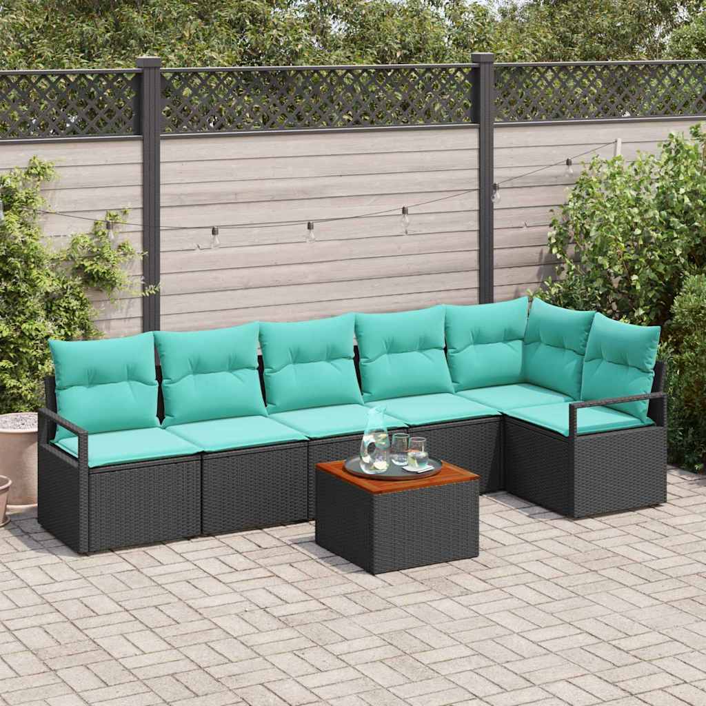Havesofa Sæt 7 stk. Sort polyrattan