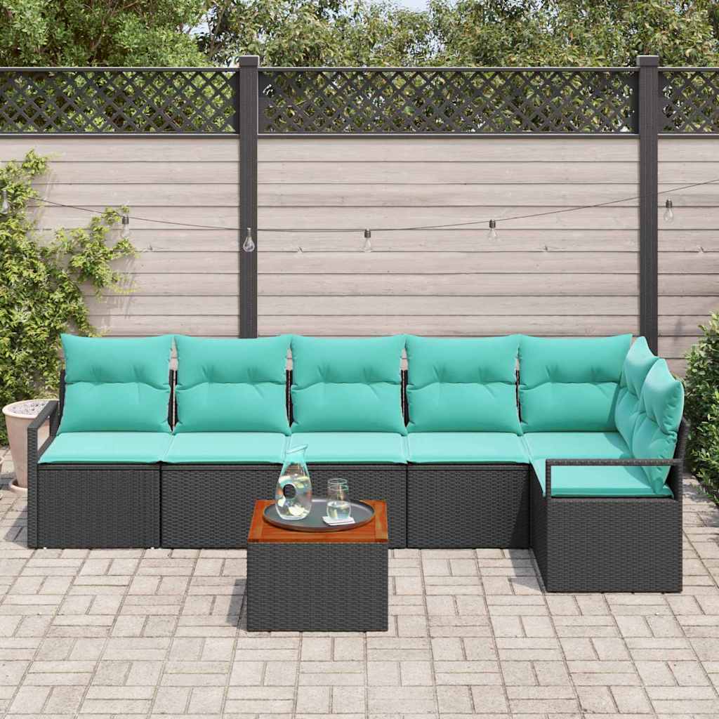 Havesofa Sæt 7 stk. Sort polyrattan