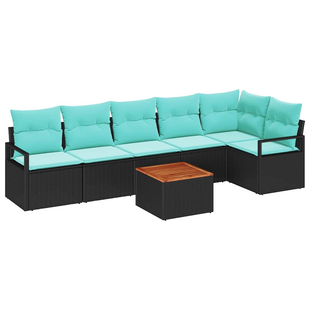 Havesofa Sæt 7 stk. Sort polyrattan