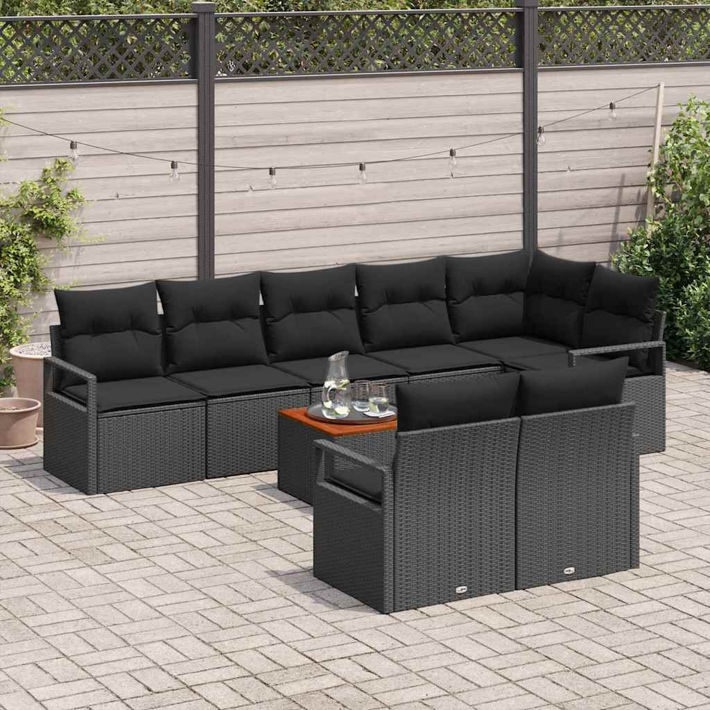 Havesofa Sæt 9 stk. Sort polyrattan