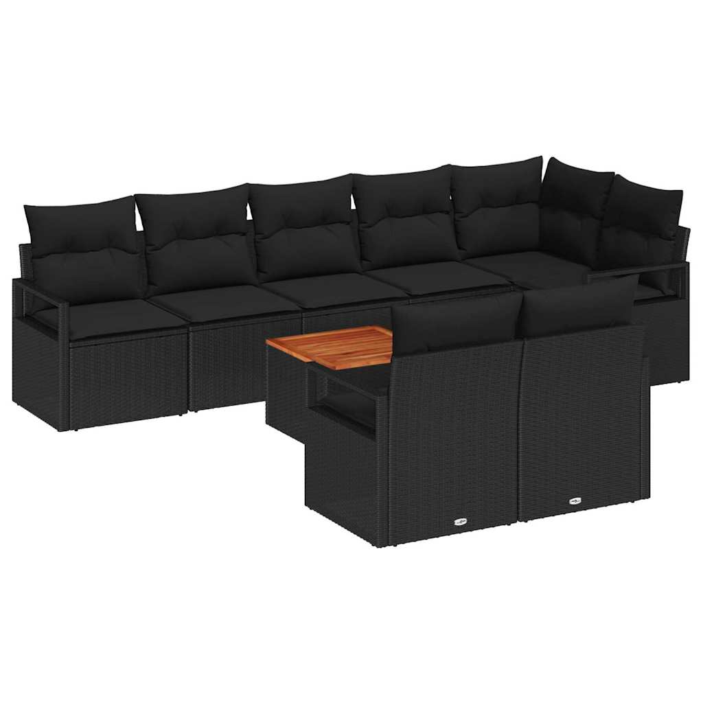 Havesofa Sæt 9 stk. Sort polyrattan