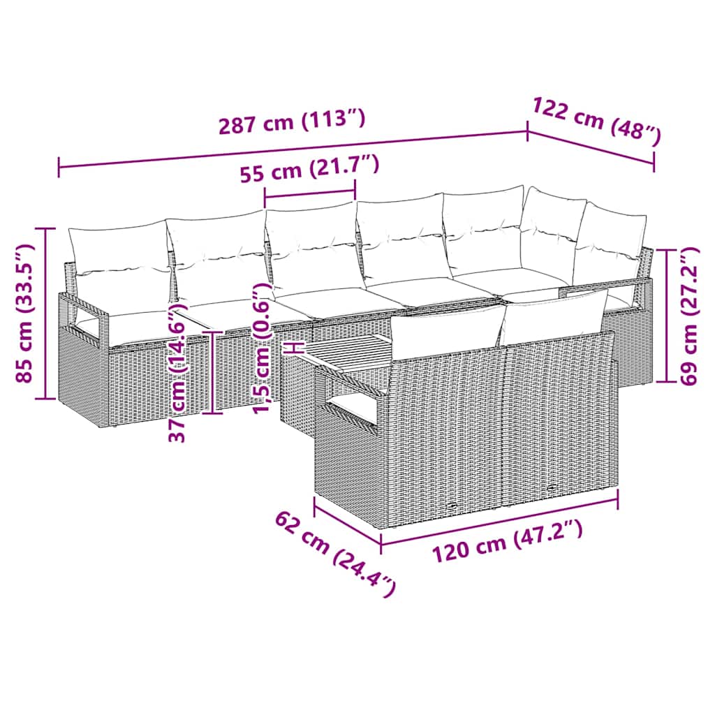 Havesofa Sæt 9 stk. Sort polyrattan