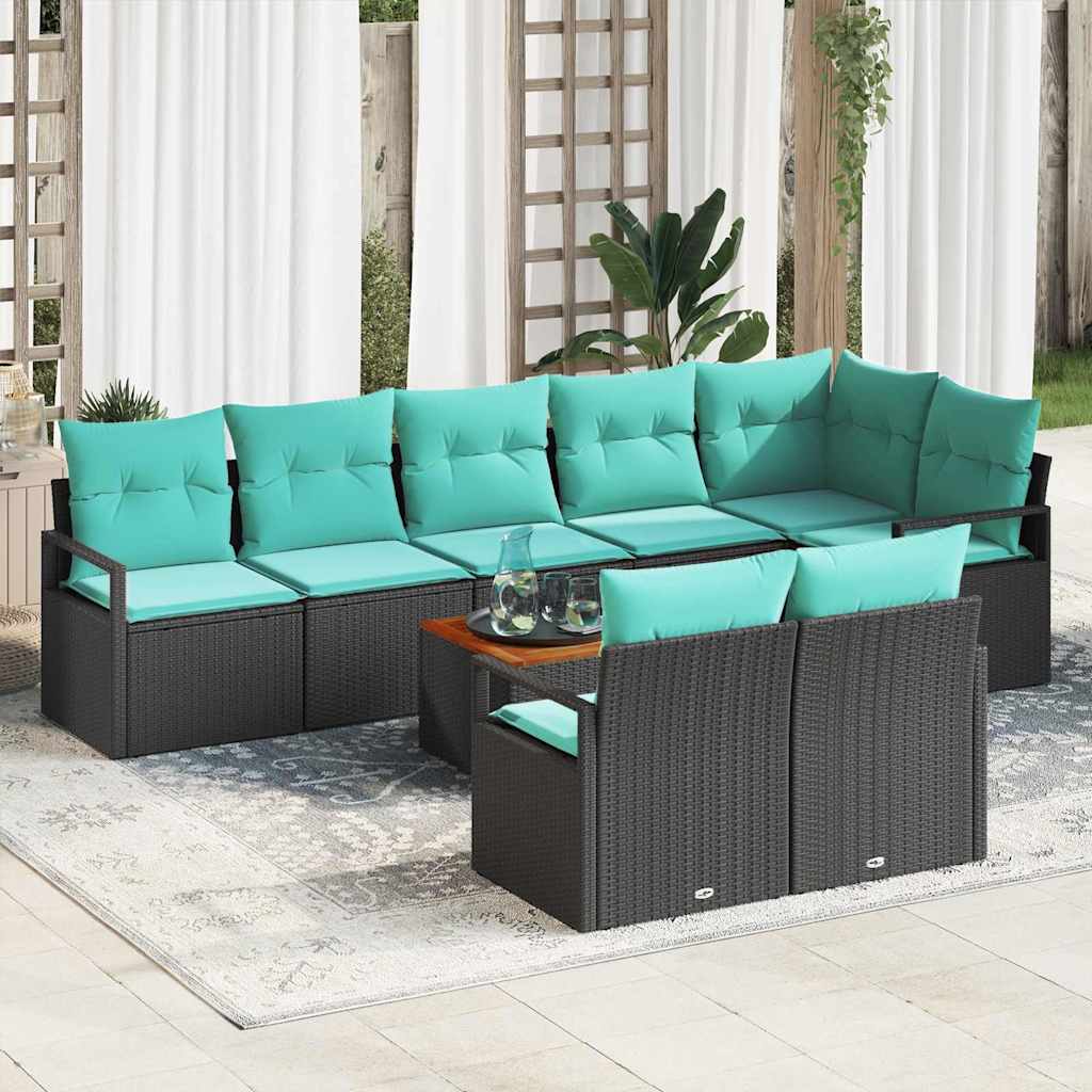 Havesofa Sæt 9 stk. Sort polyrattan