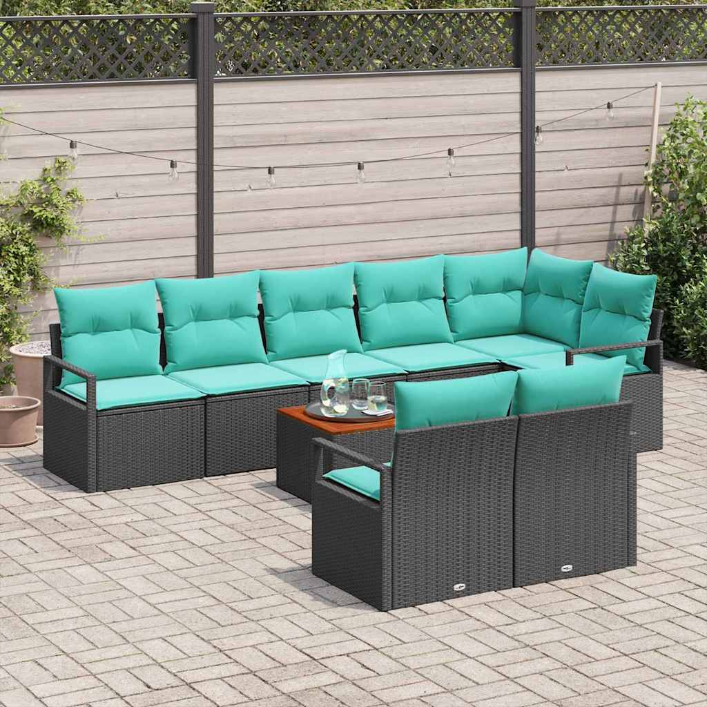 Havesofa Sæt 9 stk. Sort polyrattan
