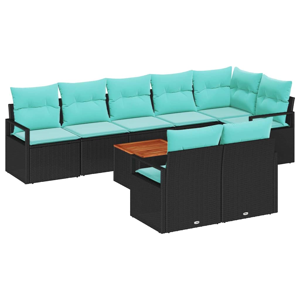 Havesofa Sæt 9 stk. Sort polyrattan