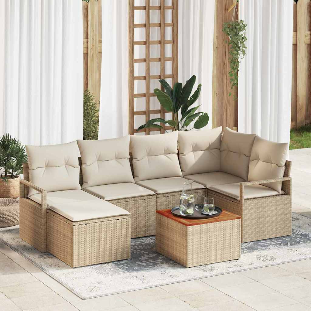 Havesofa Sæt 7 stk. Beige polyrattan
