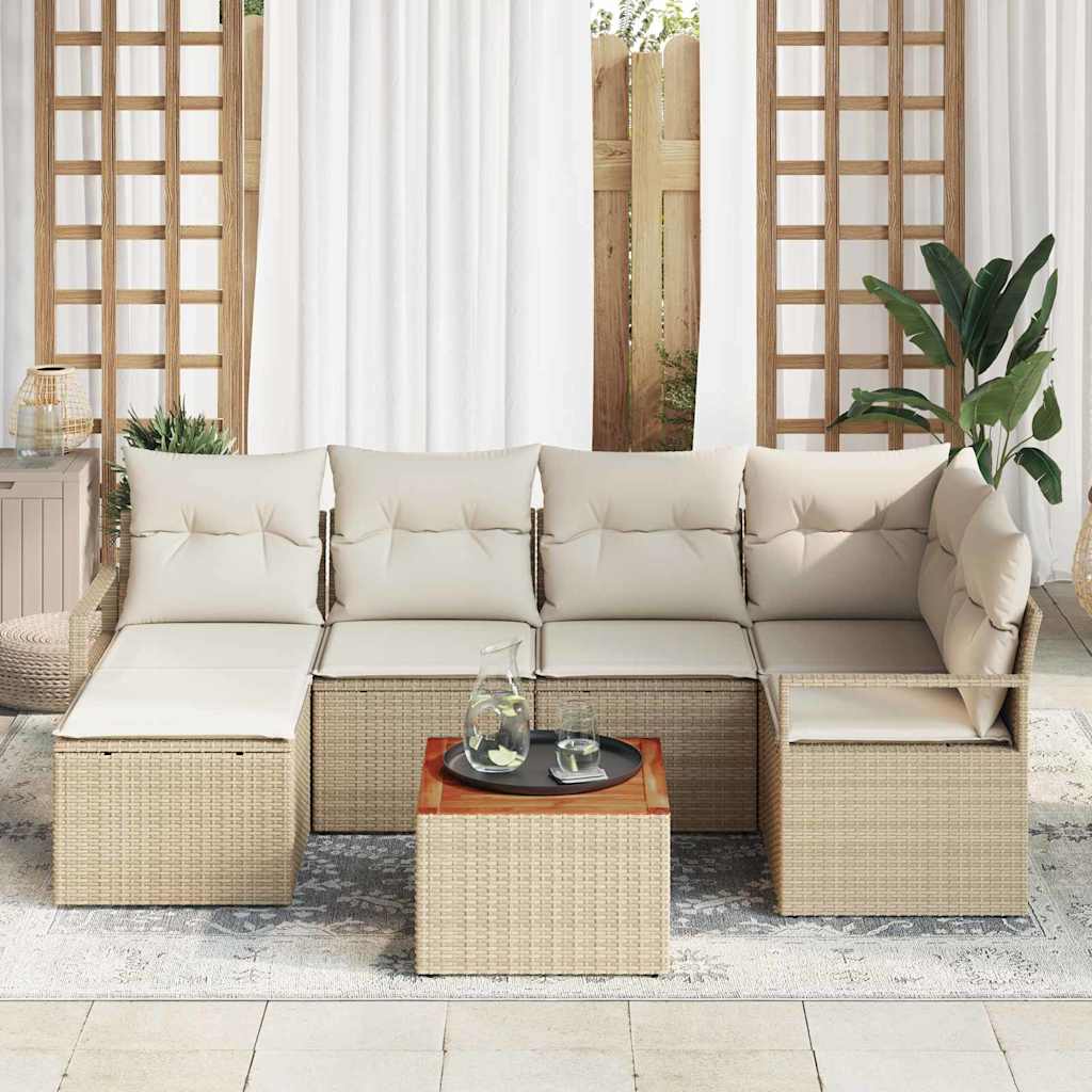 Havesofa Sæt 7 stk. Beige polyrattan