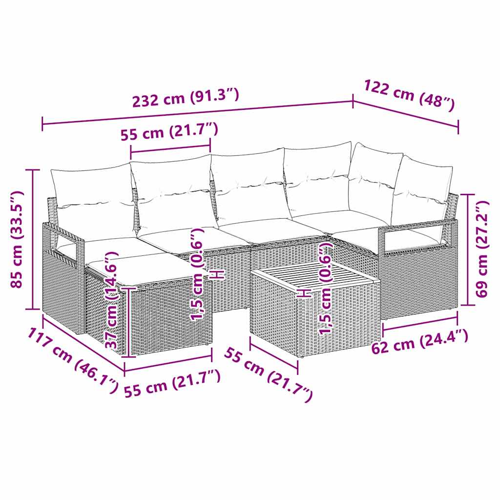 Havesofa Sæt 7 stk. Beige polyrattan
