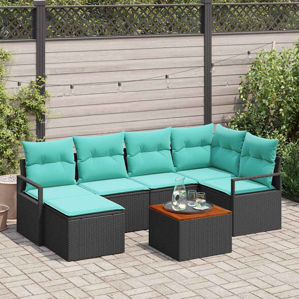 Havesofa Sæt 7 stk. Sort polyrattan
