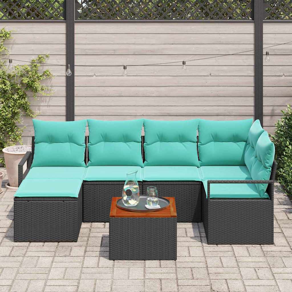 Havesofa Sæt 7 stk. Sort polyrattan