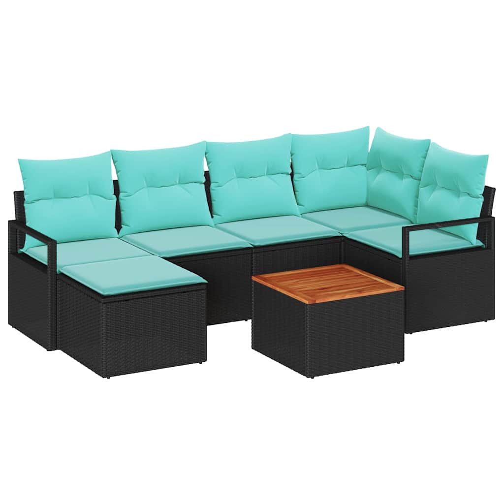 Havesofa Sæt 7 stk. Sort polyrattan