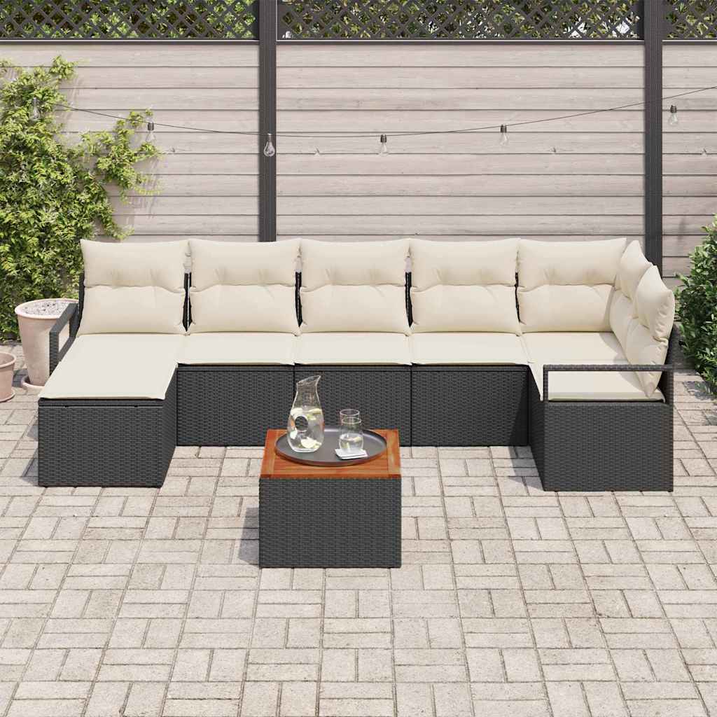 Havesofa Sæt 8 stk. Sort polyrattan