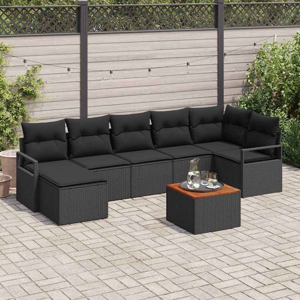 Havesofa Sæt 8 stk. Sort polyrattan