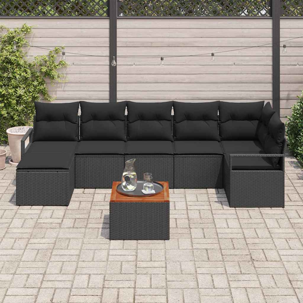 Havesofa Sæt 8 stk. Sort polyrattan
