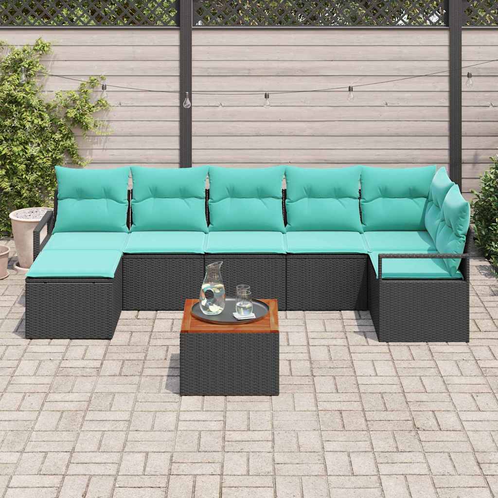 Havesofa Sæt 8 stk. Sort polyrattan