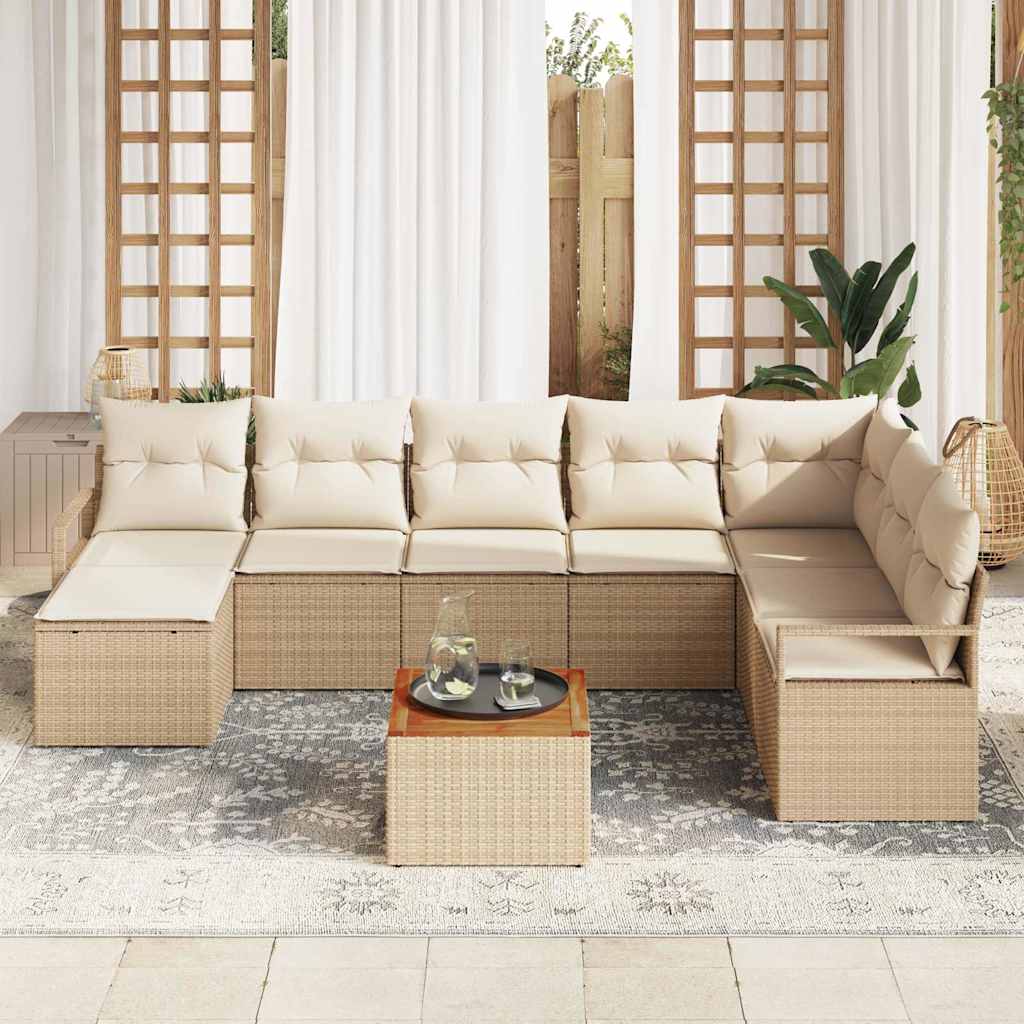Havesofa Sæt 9 stk. Beige polyrattan