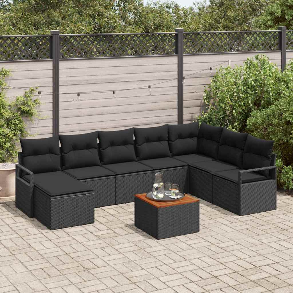 Havesofa Sæt 9 stk. Sort polyrattan