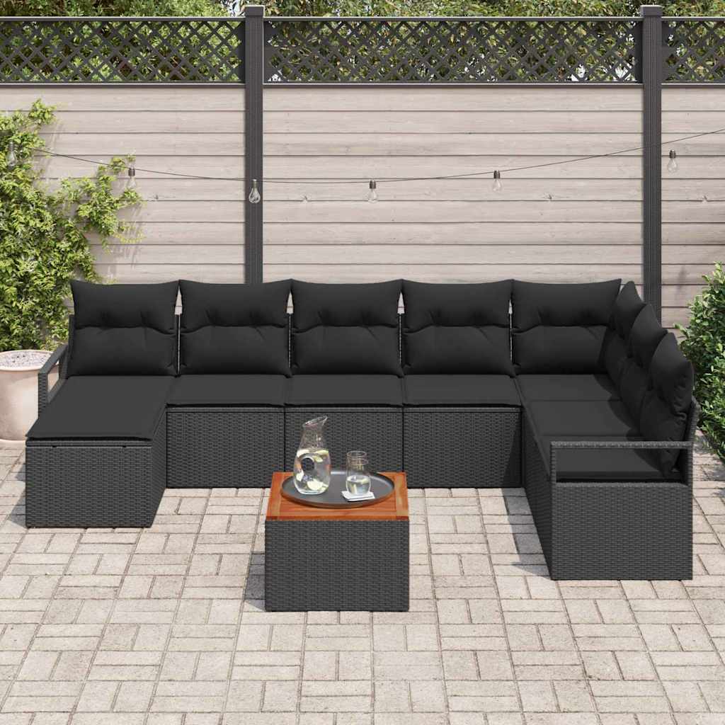 Havesofa Sæt 9 stk. Sort polyrattan