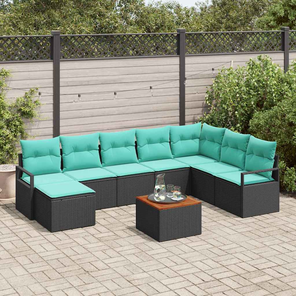 Havesofa Sæt 9 stk. Sort polyrattan