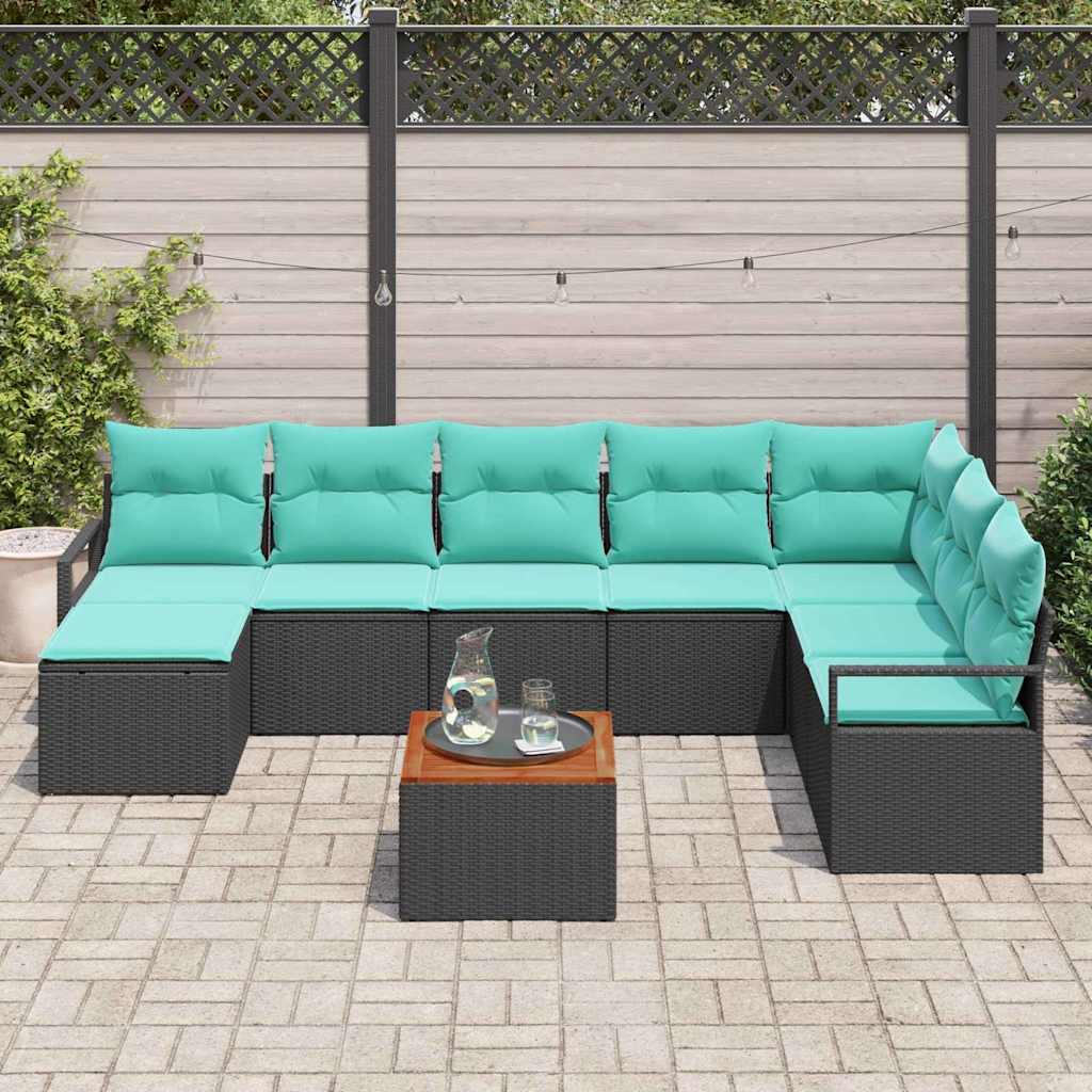 Havesofa Sæt 9 stk. Sort polyrattan