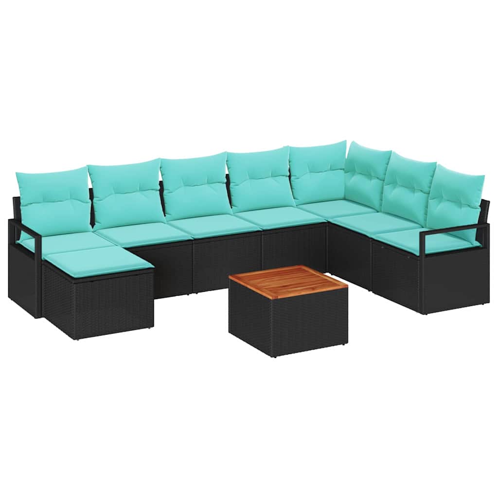 Havesofa Sæt 9 stk. Sort polyrattan