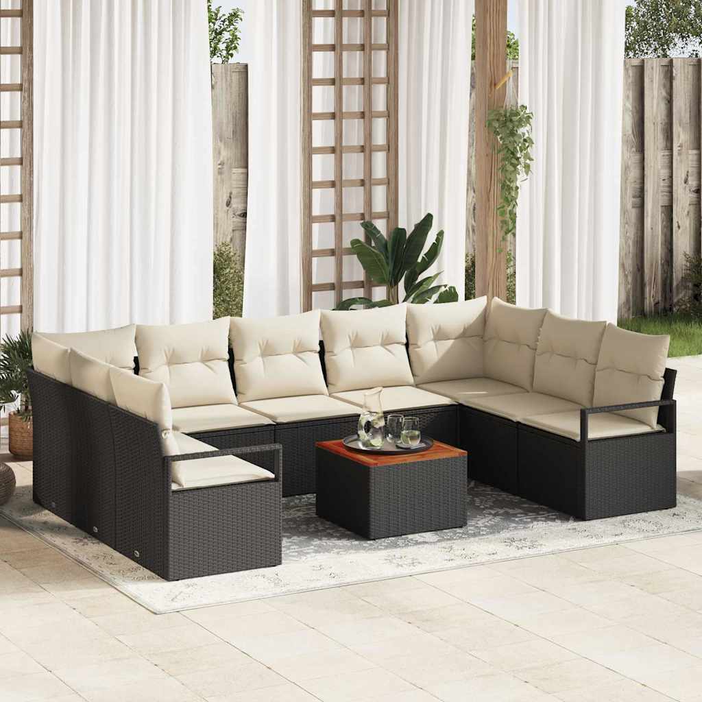 Havesofa Sæt 10 stk. Sort polyrattan
