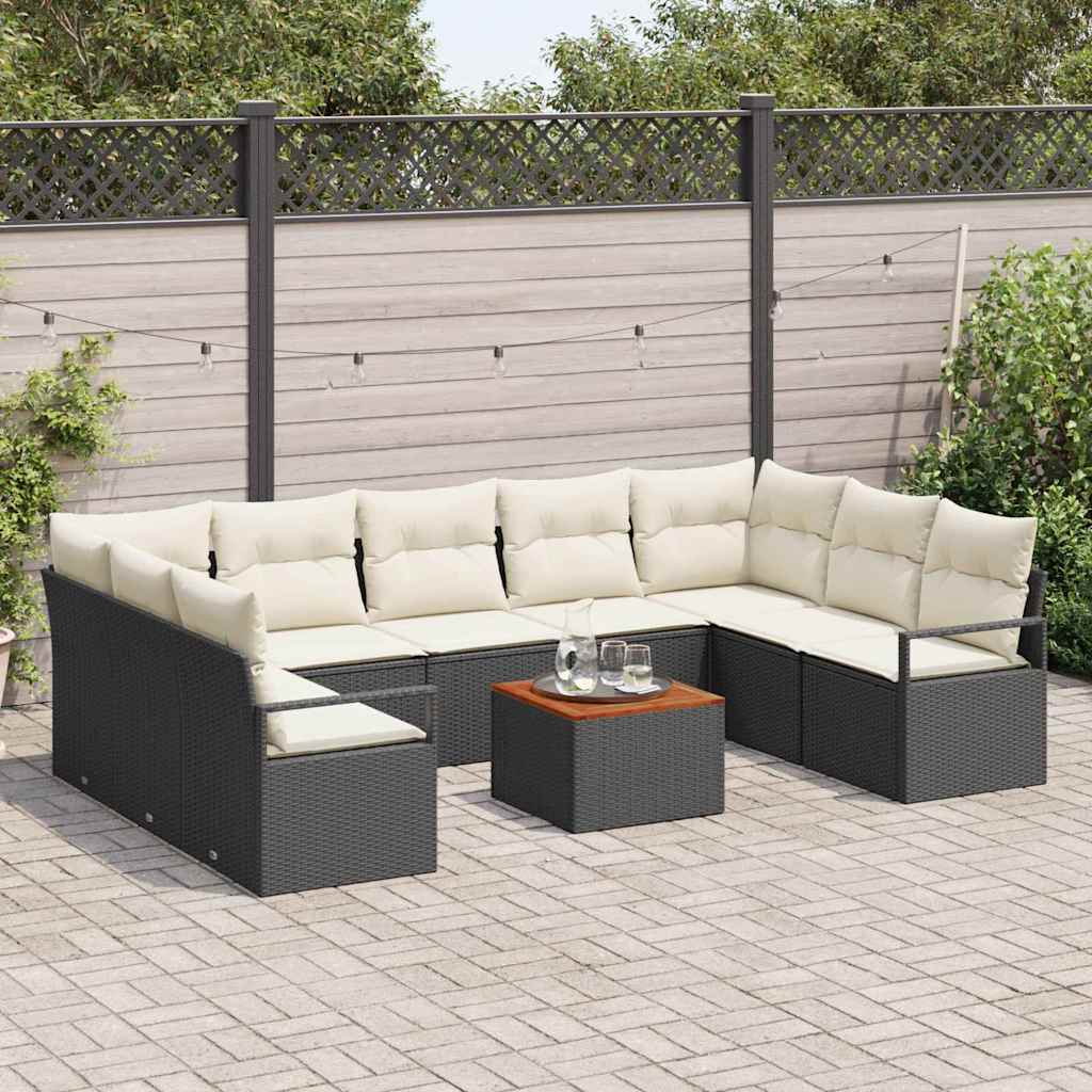 Havesofa Sæt 10 stk. Sort polyrattan