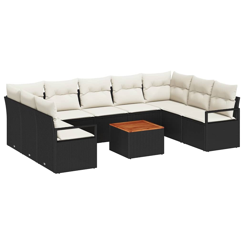 Havesofa Sæt 10 stk. Sort polyrattan