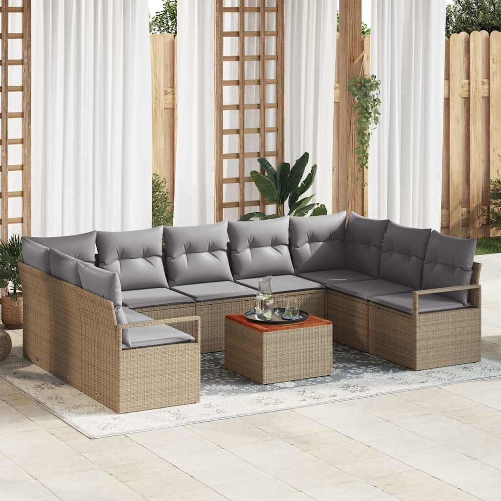 Havesofa Sæt 10 stk. Beige polyrattan