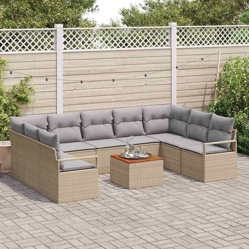 Havesofa Sæt 10 stk. Beige polyrattan