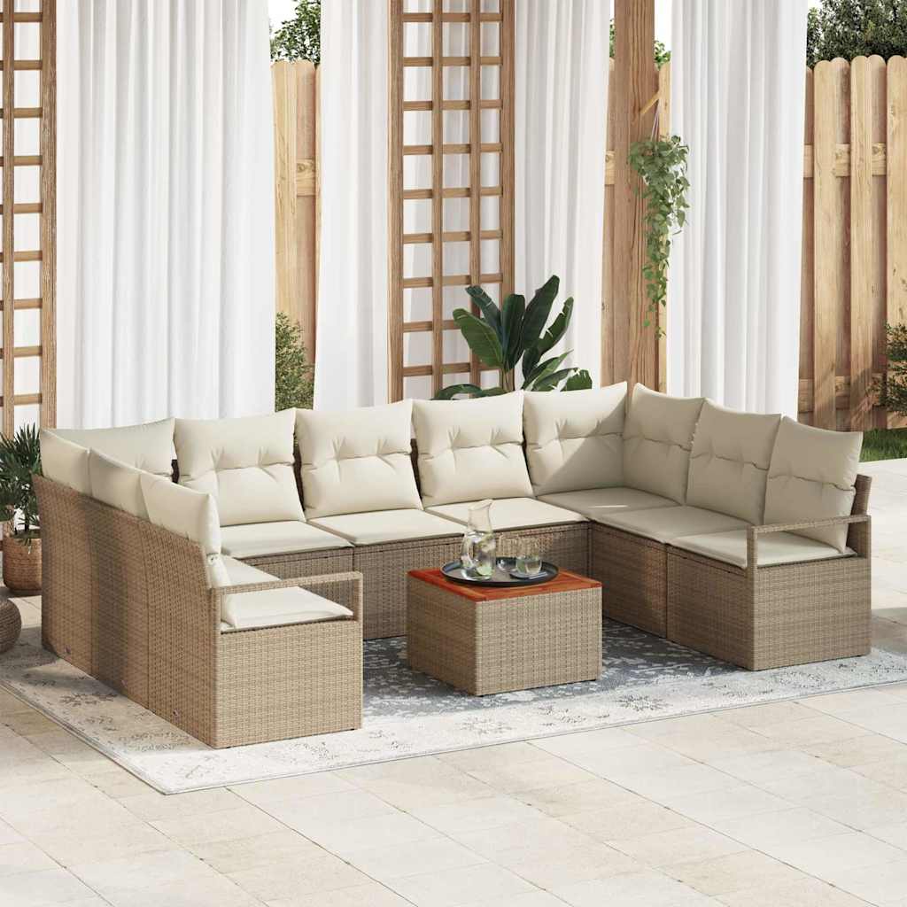 Havesofa Sæt 10 stk. Beige polyrattan