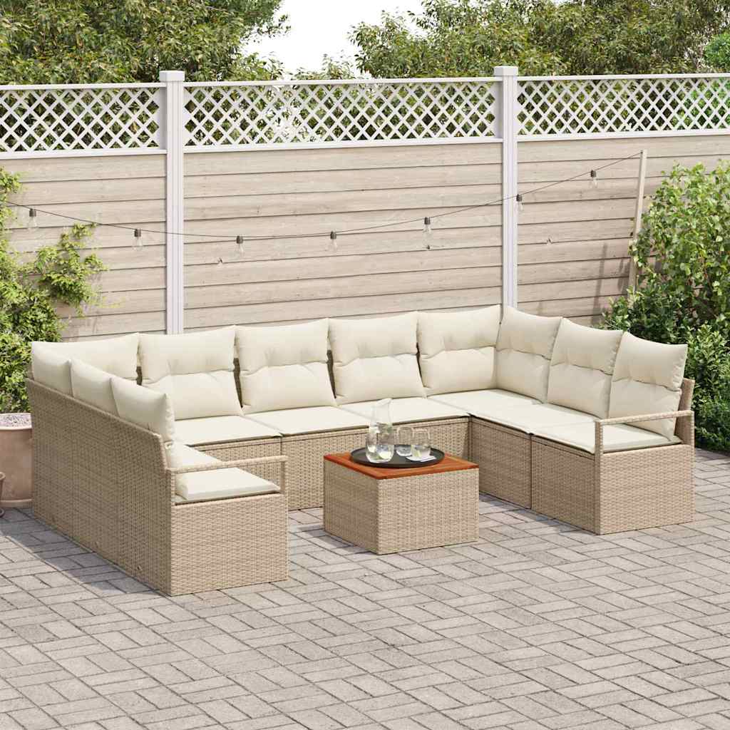 Havesofa Sæt 10 stk. Beige polyrattan