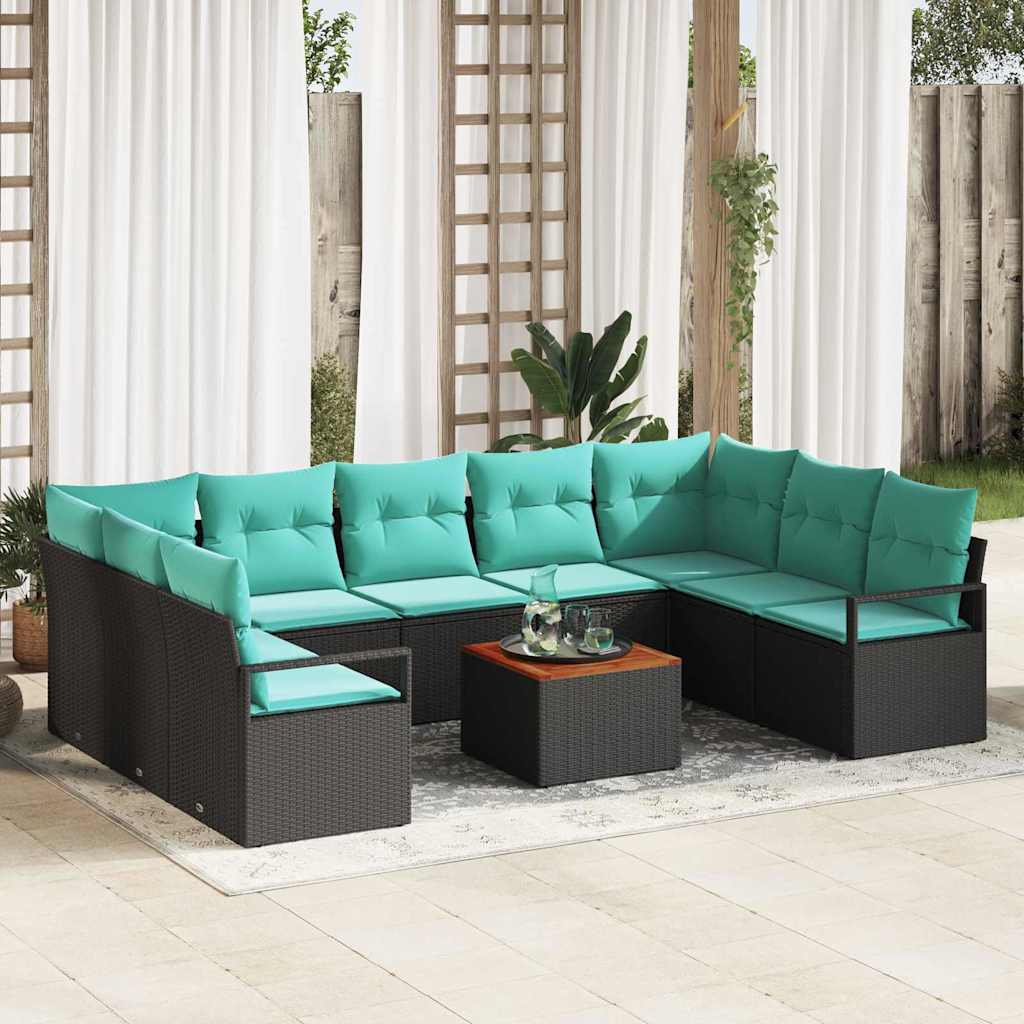 Havesofa Sæt 10 stk. Sort polyrattan