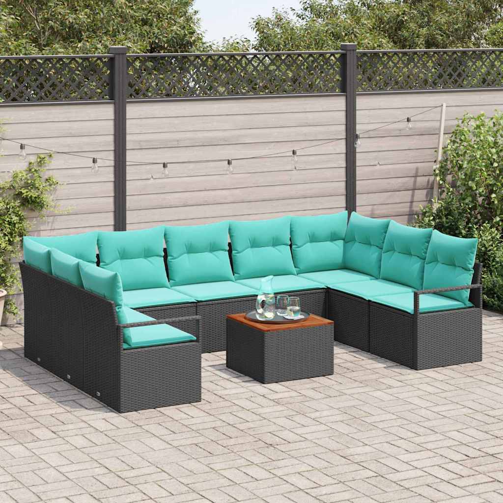 Havesofa Sæt 10 stk. Sort polyrattan