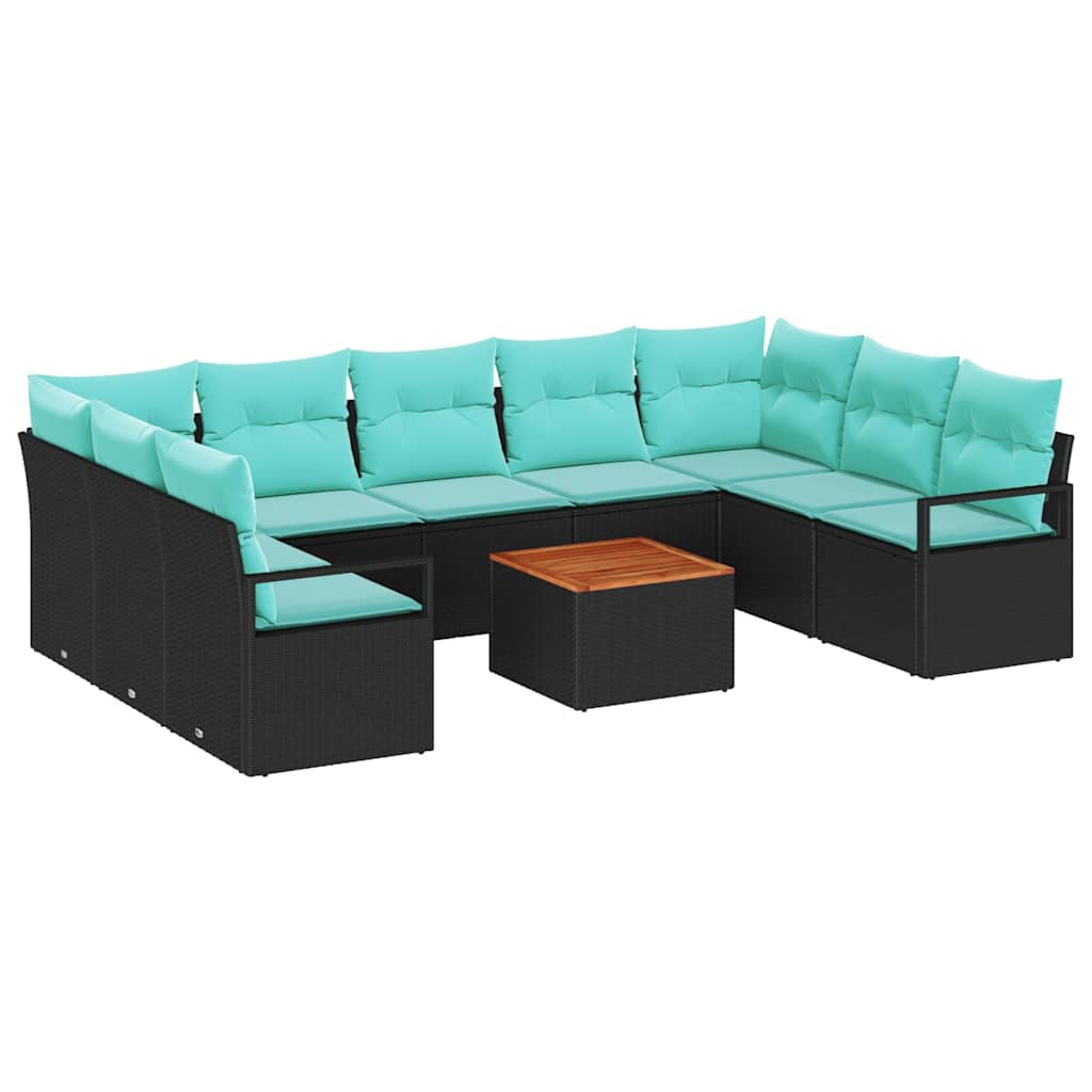 Havesofa Sæt 10 stk. Sort polyrattan