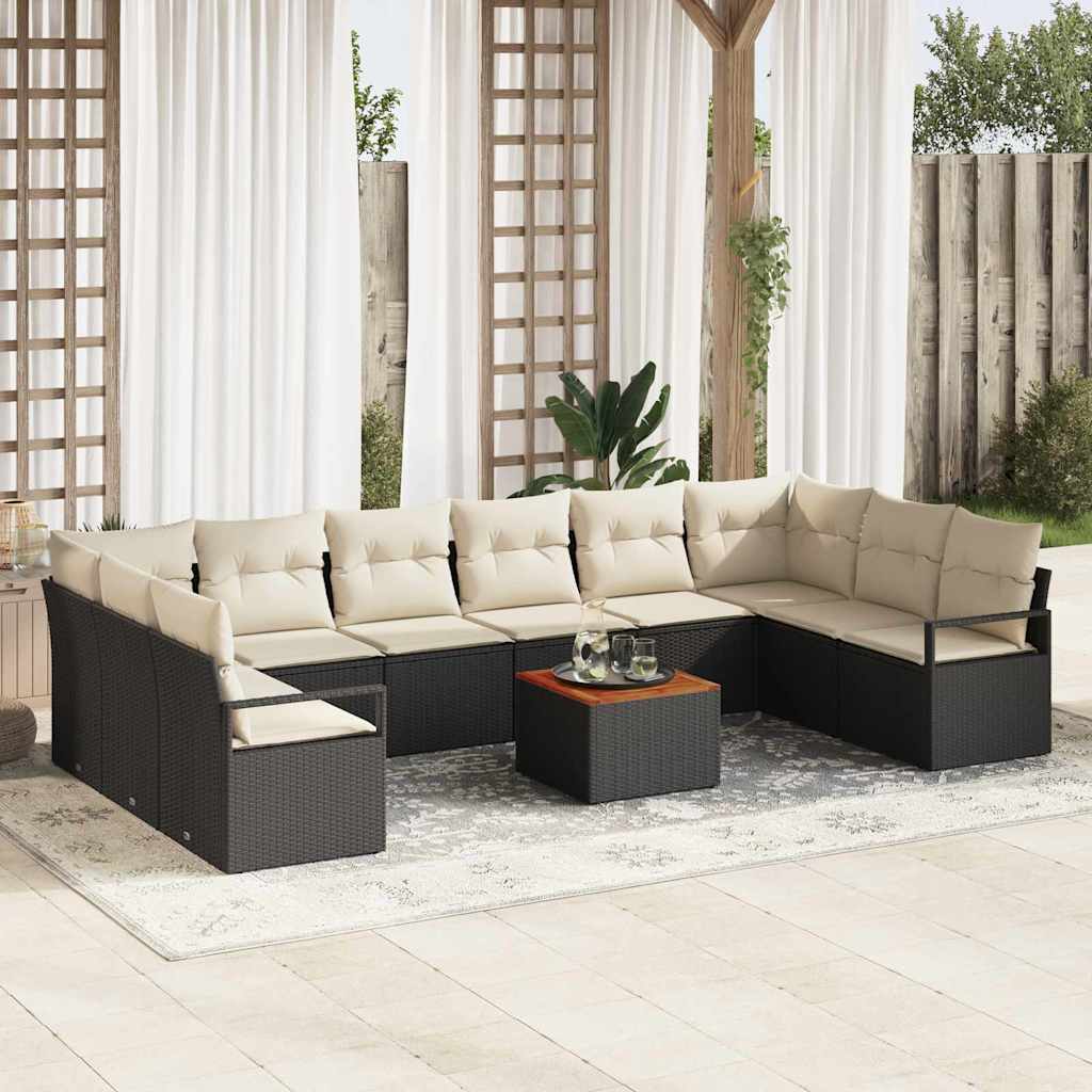 Havesofa Sæt 11 stk. Sort polyrattan