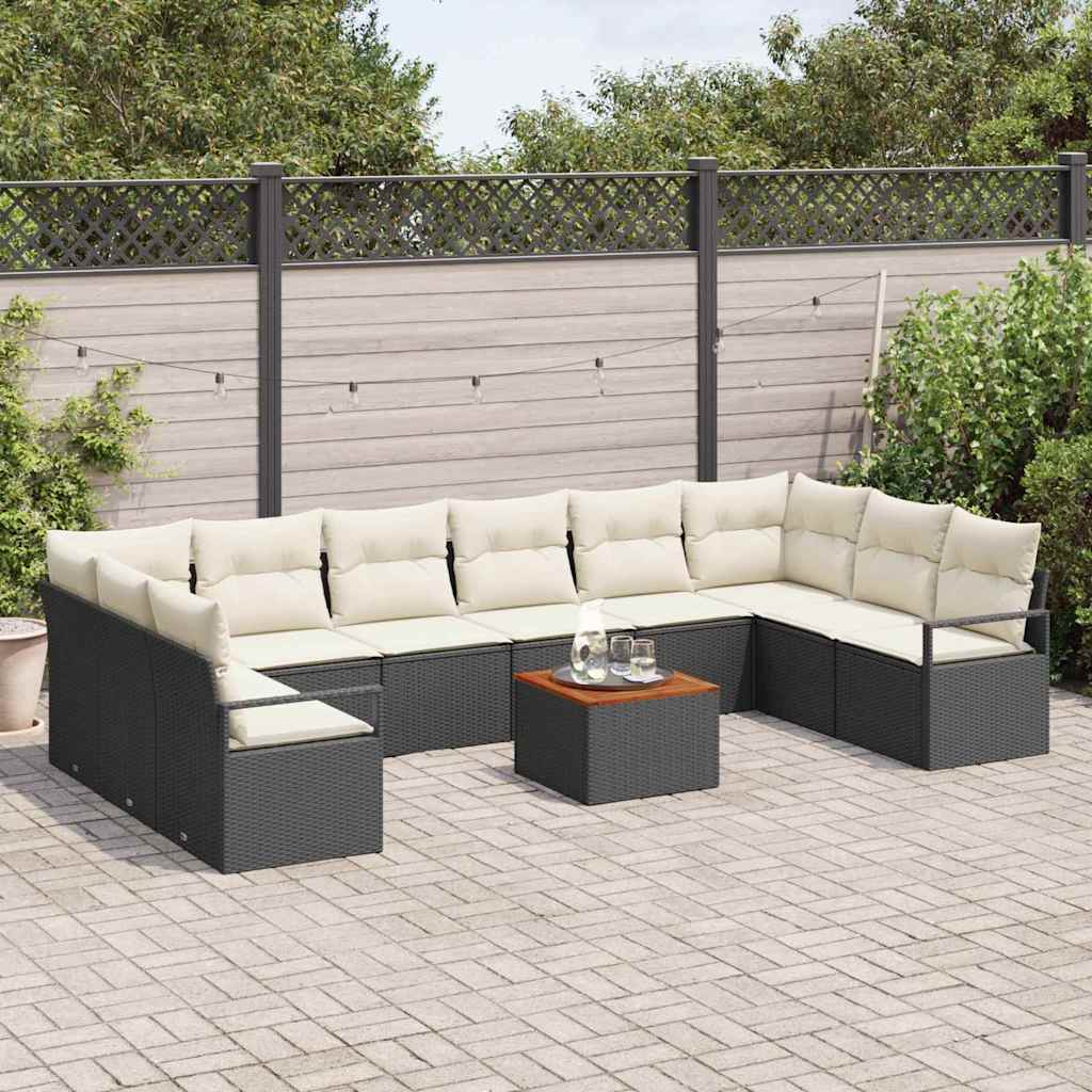 Havesofa Sæt 11 stk. Sort polyrattan
