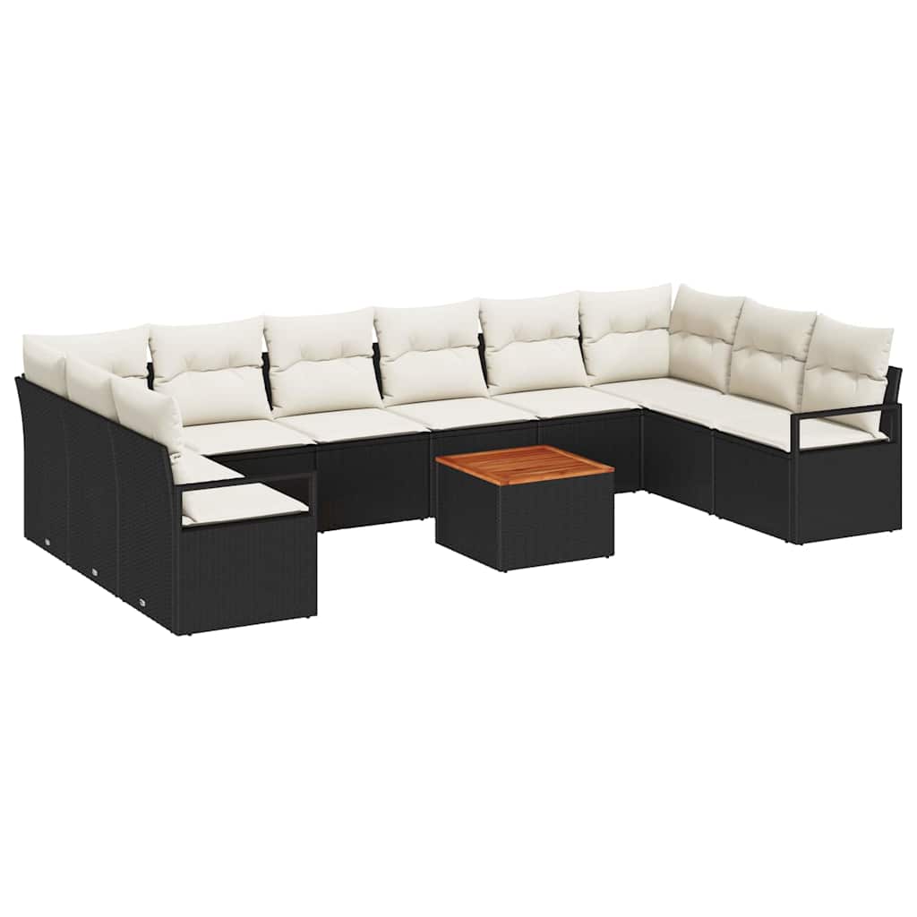 Havesofa Sæt 11 stk. Sort polyrattan