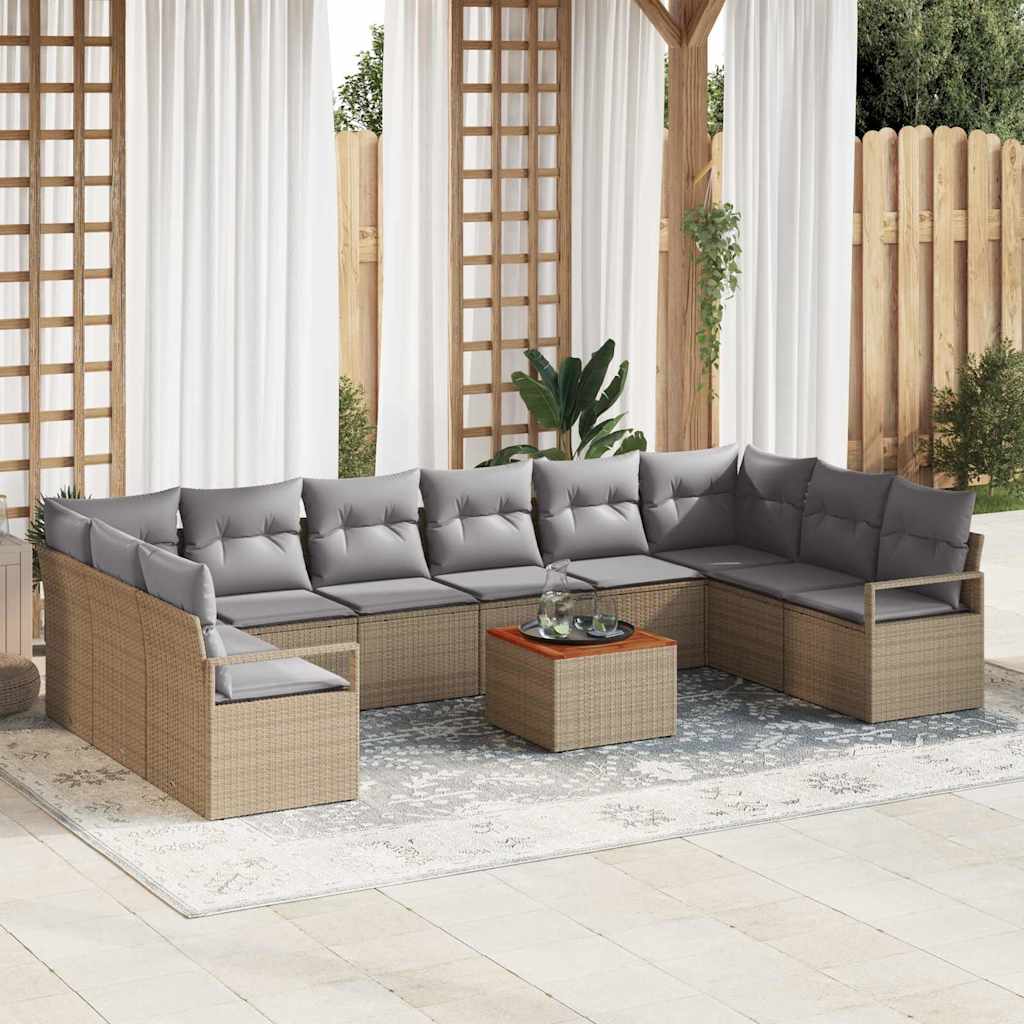 Havesofa Sæt 11 stk. Beige polyrattan