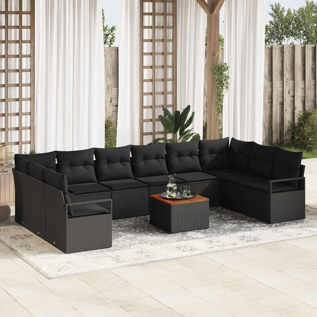 Havesofa Sæt 11 stk. Sort polyrattan