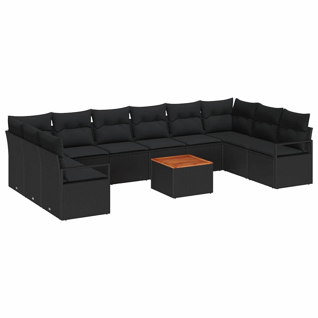 Havesofa Sæt 11 stk. Sort polyrattan