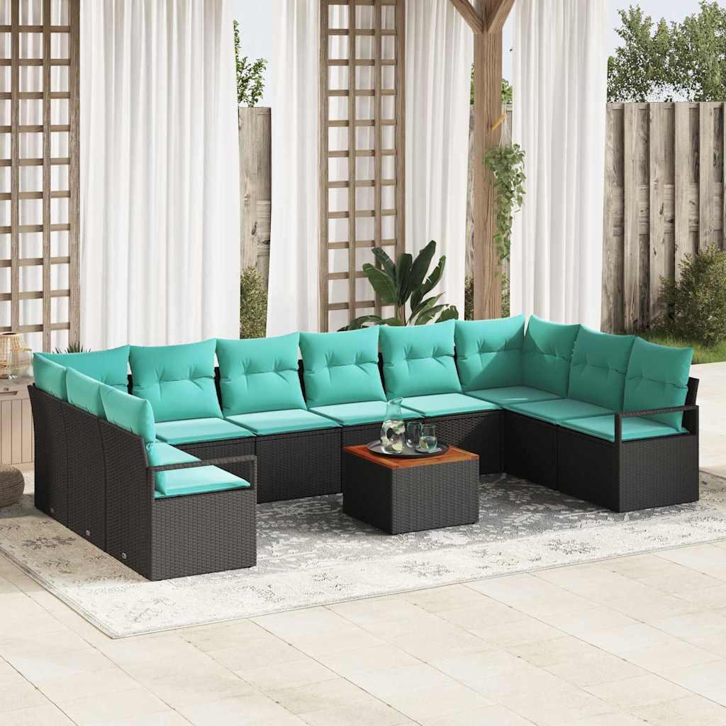 Havesofa Sæt 11 stk. Sort polyrattan
