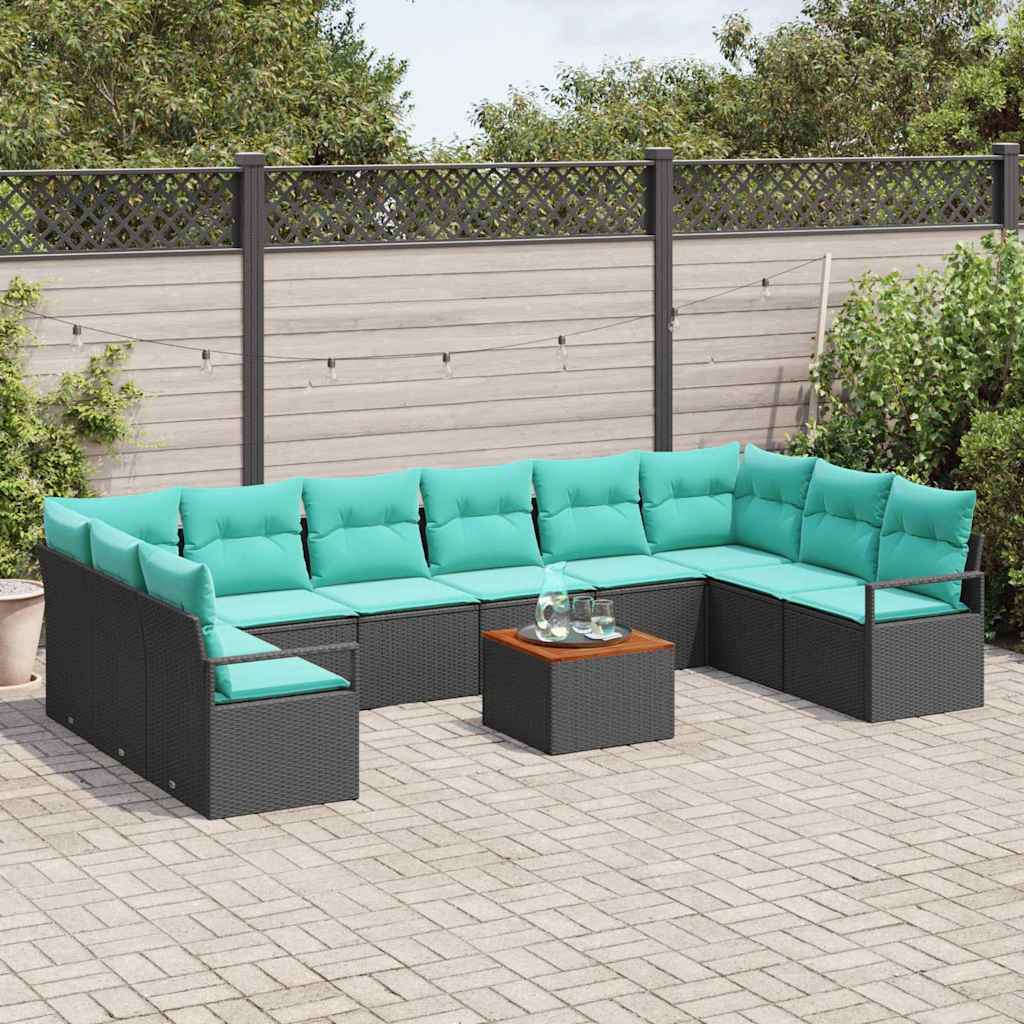 Havesofa Sæt 11 stk. Sort polyrattan