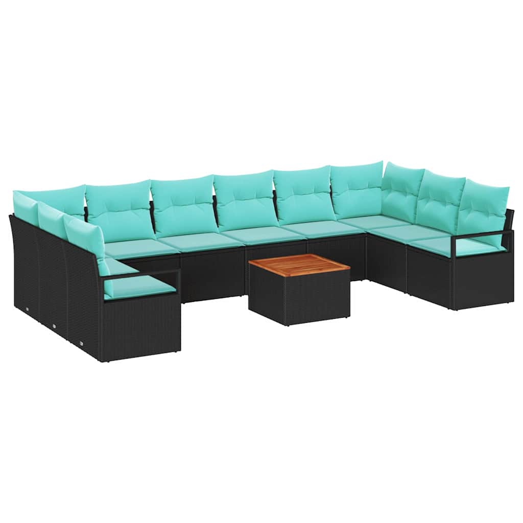 Havesofa Sæt 11 stk. Sort polyrattan