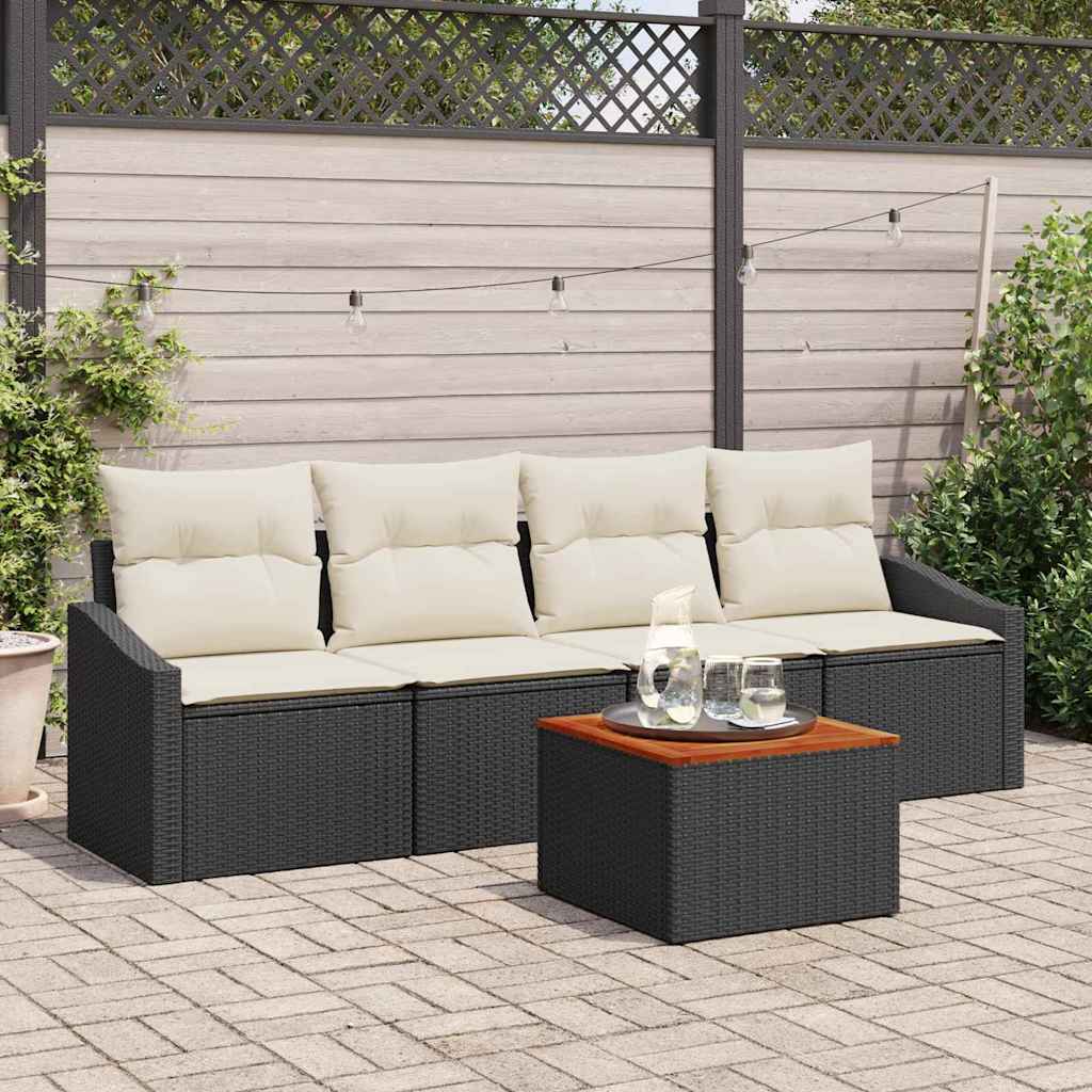 Havesofa Sæt 5 stk. Sort polyrattan