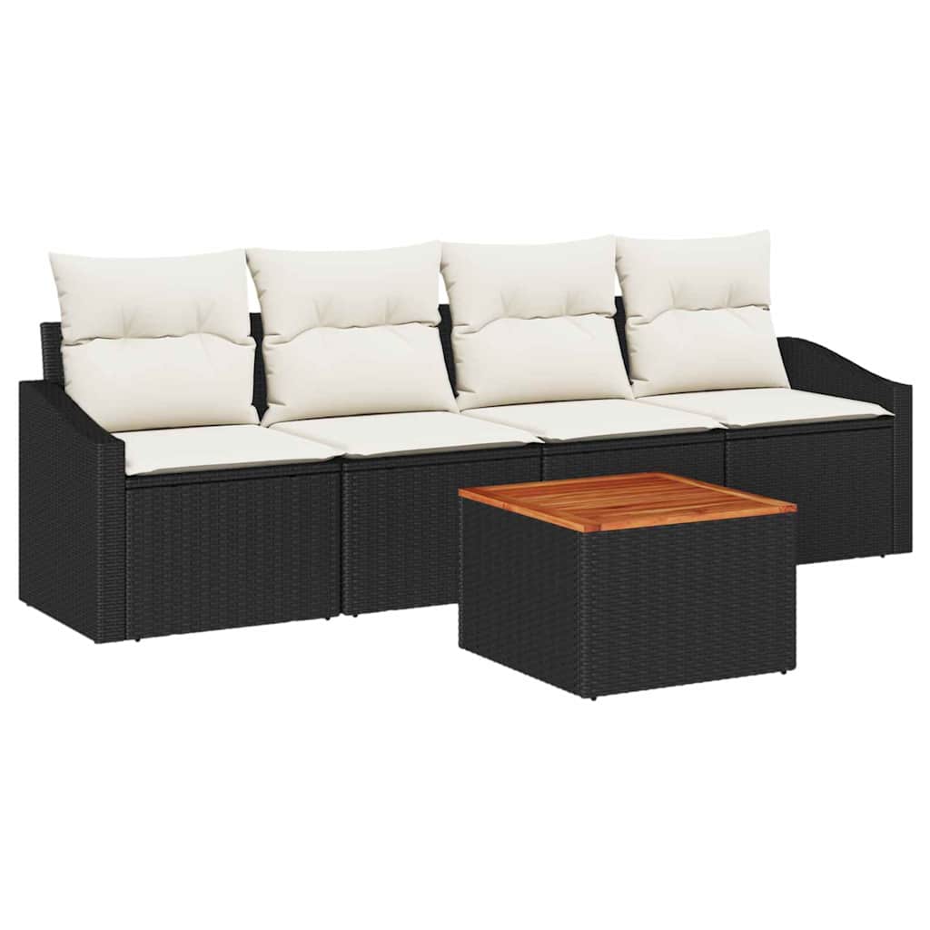 Havesofa Sæt 5 stk. Sort polyrattan